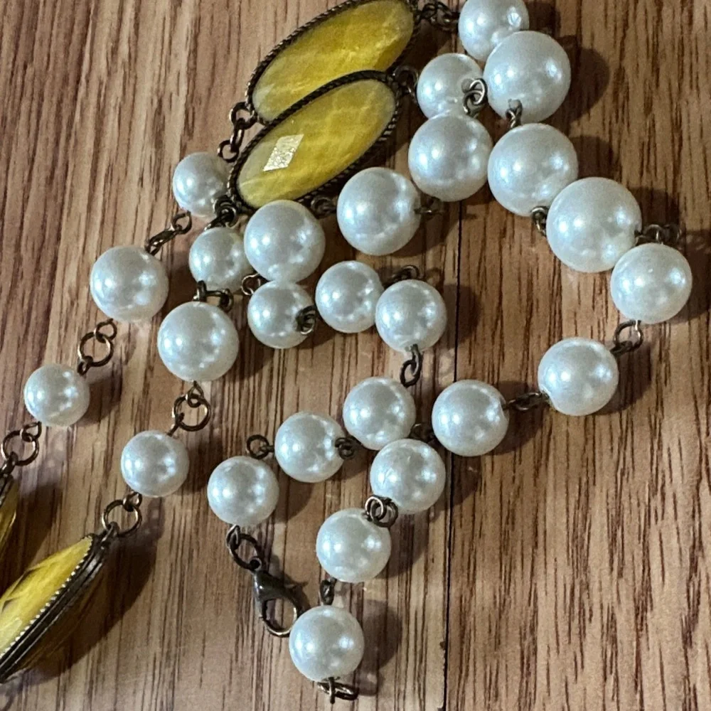 VCLM VINTAGE FAUX PEARL GOLD-TONE CROSS PENDANTS NECKLACE 29